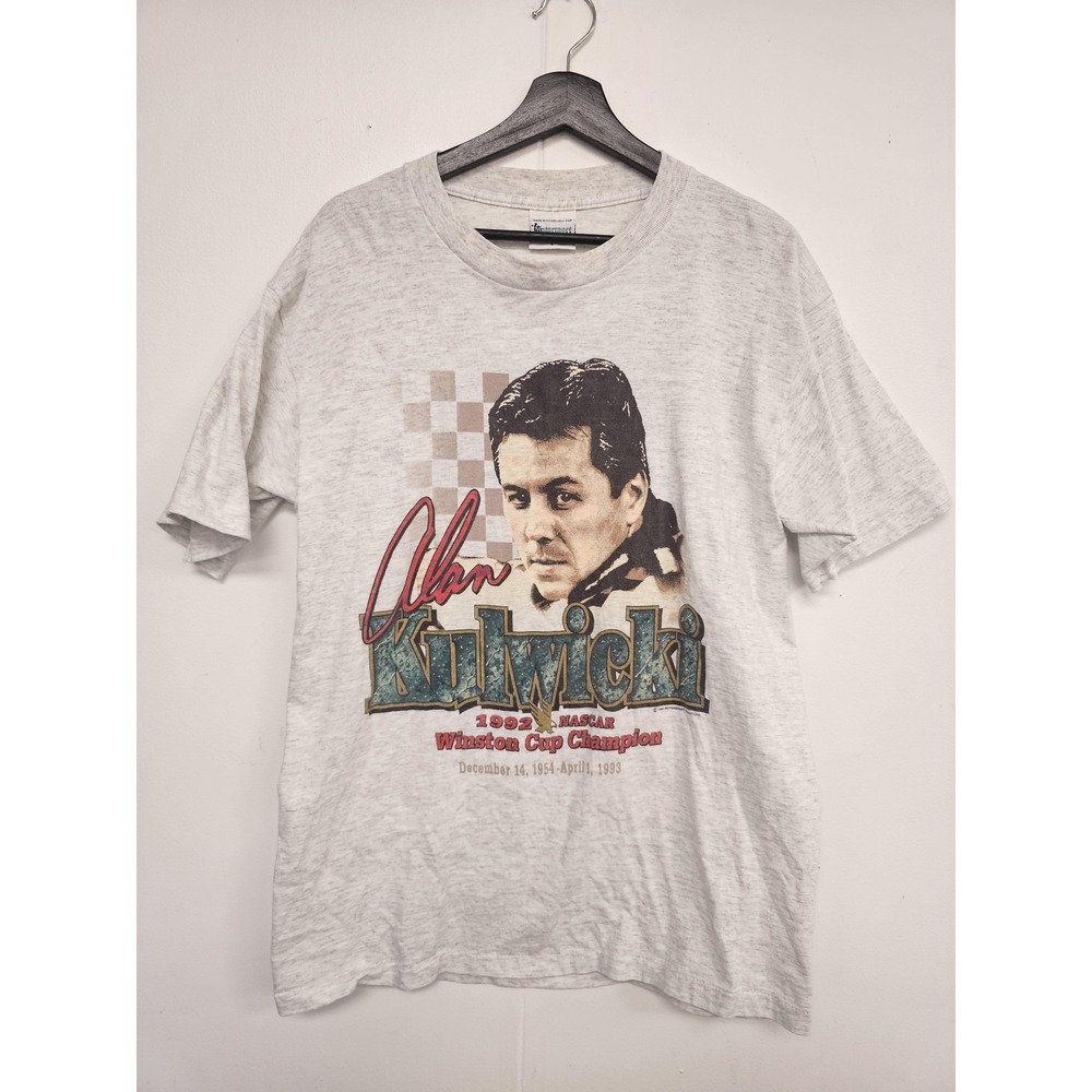 Vintage Alan Kulwicki Shirt Mens Large Gray NASCAR Motorsport Traditions 90s